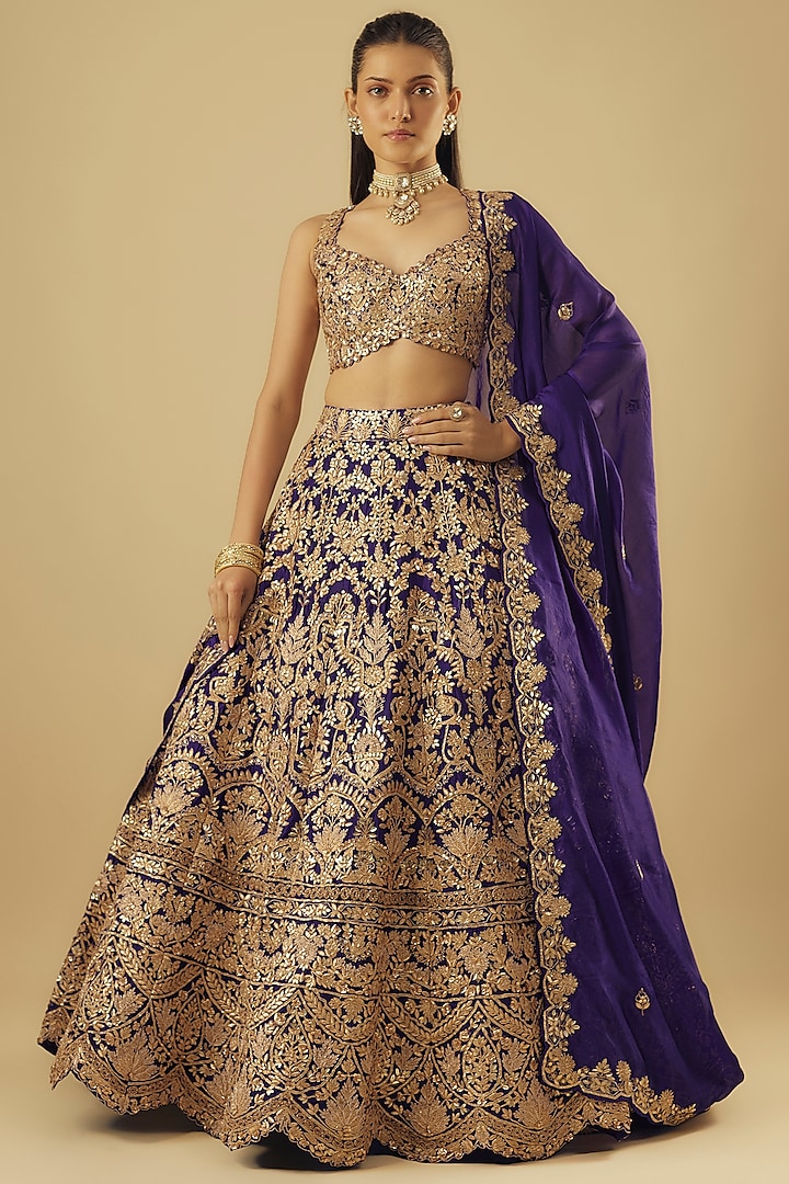 Purple Silk Gota Embroidered Bridal Lehenga Set by Aneesh Agarwaal at Pernia's Pop Up Shop