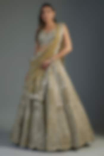 Grey Organza Embroidered Bridal Lehenga Set by Aneesh Agarwaal at Pernia's Pop Up Shop