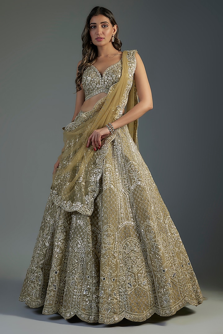 Grey Organza Embroidered Bridal Lehenga Set by Aneesh Agarwaal at Pernia's Pop Up Shop