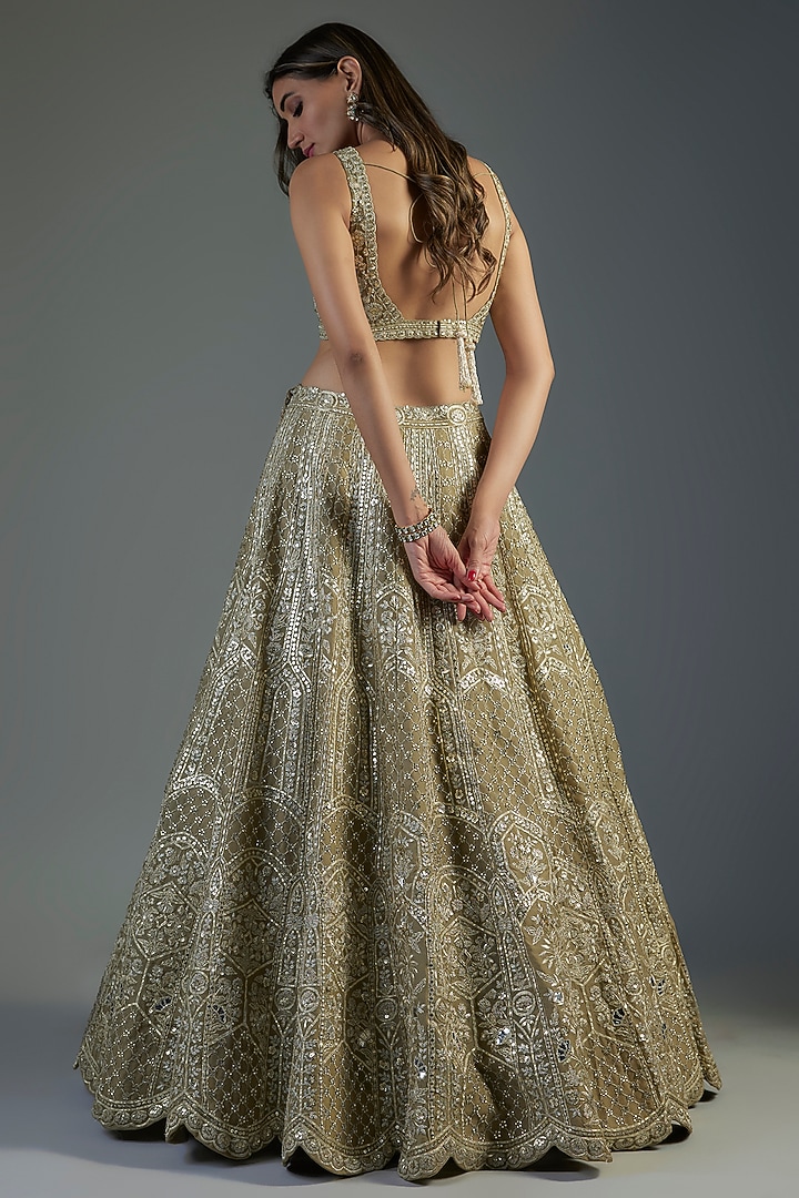 Grey Organza Embroidered Bridal Lehenga Set by Aneesh Agarwaal at Pernia's Pop Up Shop