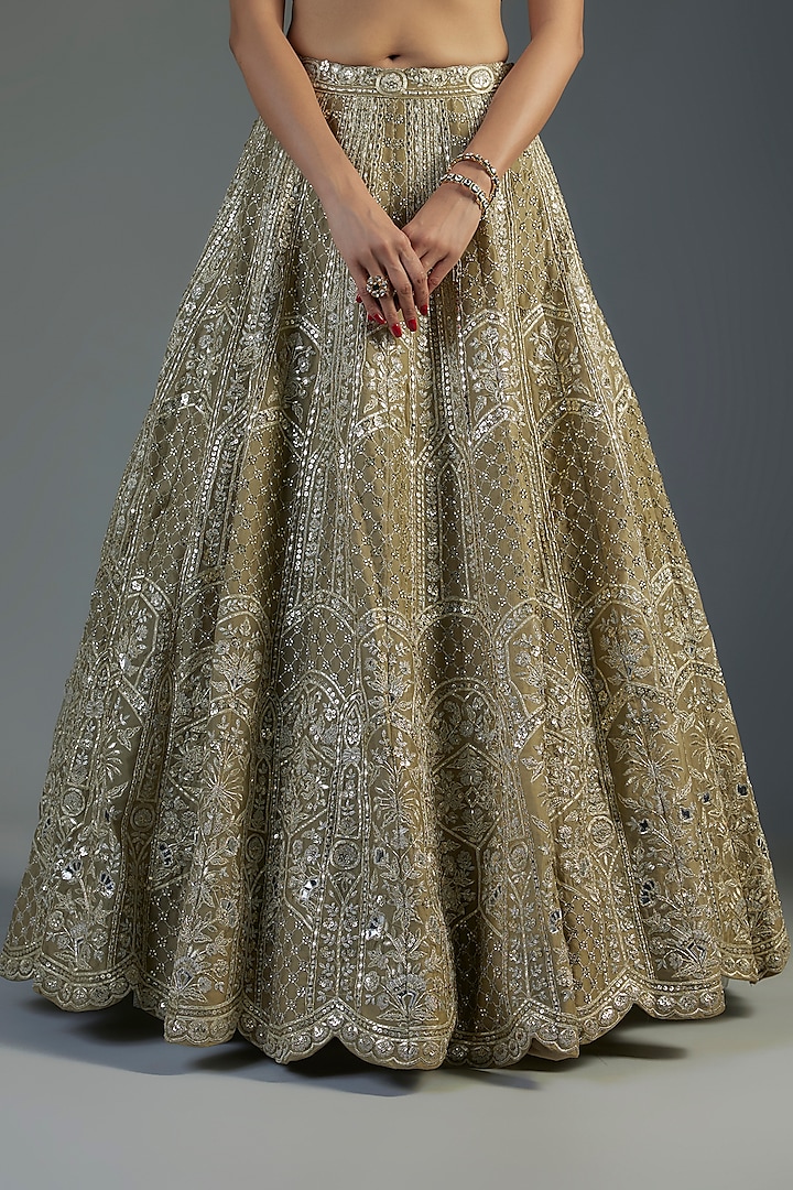 Grey Organza Embroidered Bridal Lehenga Set by Aneesh Agarwaal at Pernia's Pop Up Shop