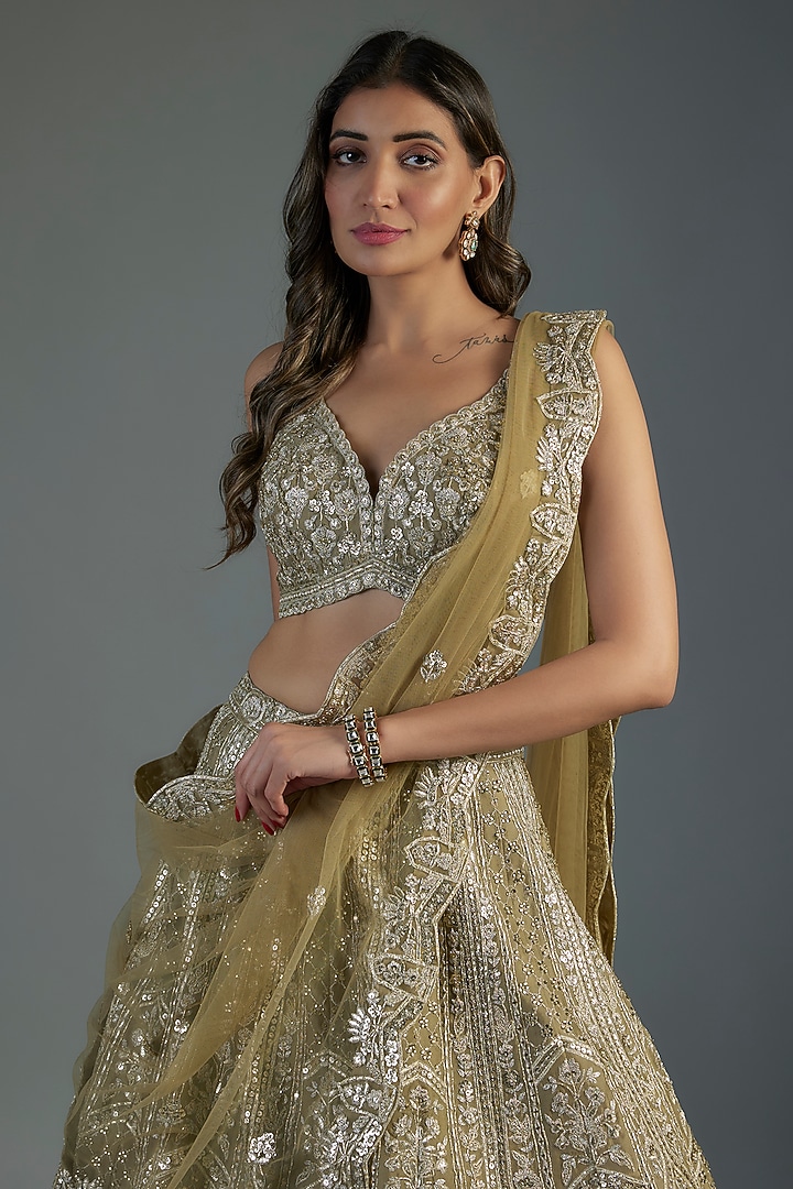 Grey Organza Embroidered Bridal Lehenga Set by Aneesh Agarwaal at Pernia's Pop Up Shop