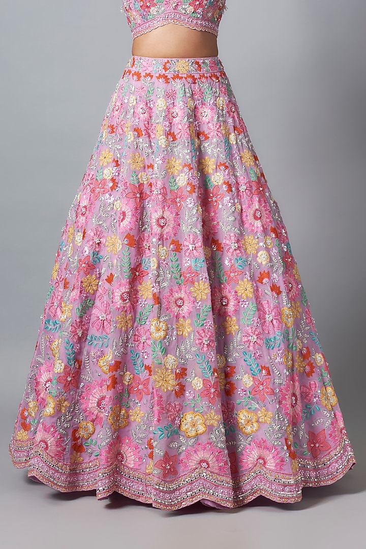 Pink Silk Organza Floral Embroidered Bridal Lehenga Set by Aneesh Agarwaal at Pernia's Pop Up Shop