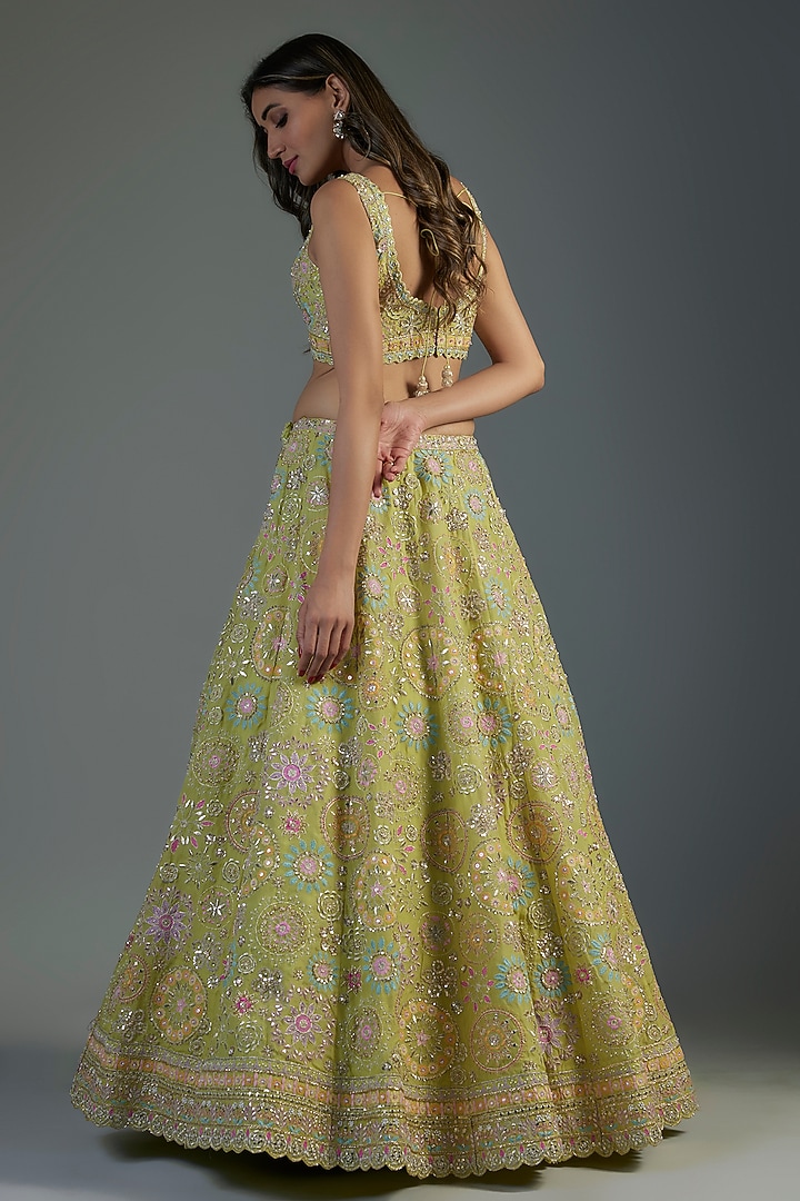 Green Organza Embroidered Bridal Lehenga Set by Aneesh Agarwaal at Pernia's Pop Up Shop
