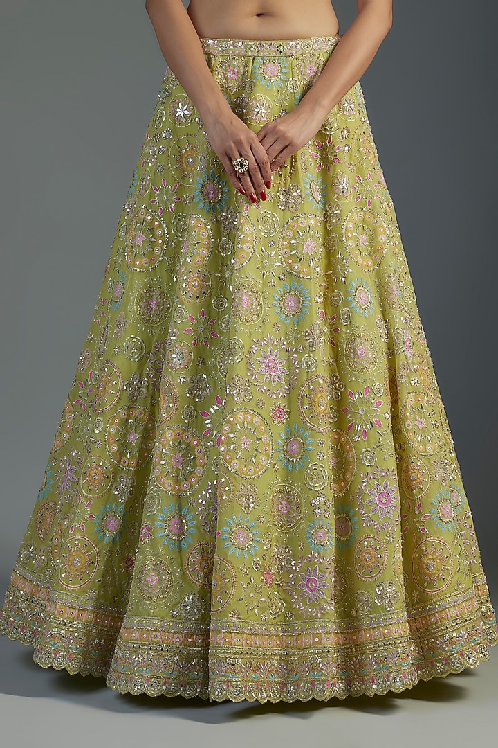 Green Organza Embroidered Bridal Lehenga Set by Aneesh Agarwaal at Pernia's Pop Up Shop
