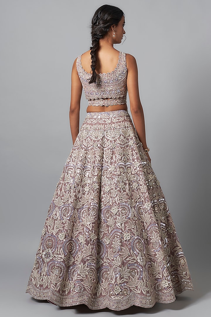 Brown Silk Organza Floral Embroidered Bridal Lehenga Set by Aneesh Agarwaal at Pernia's Pop Up Shop