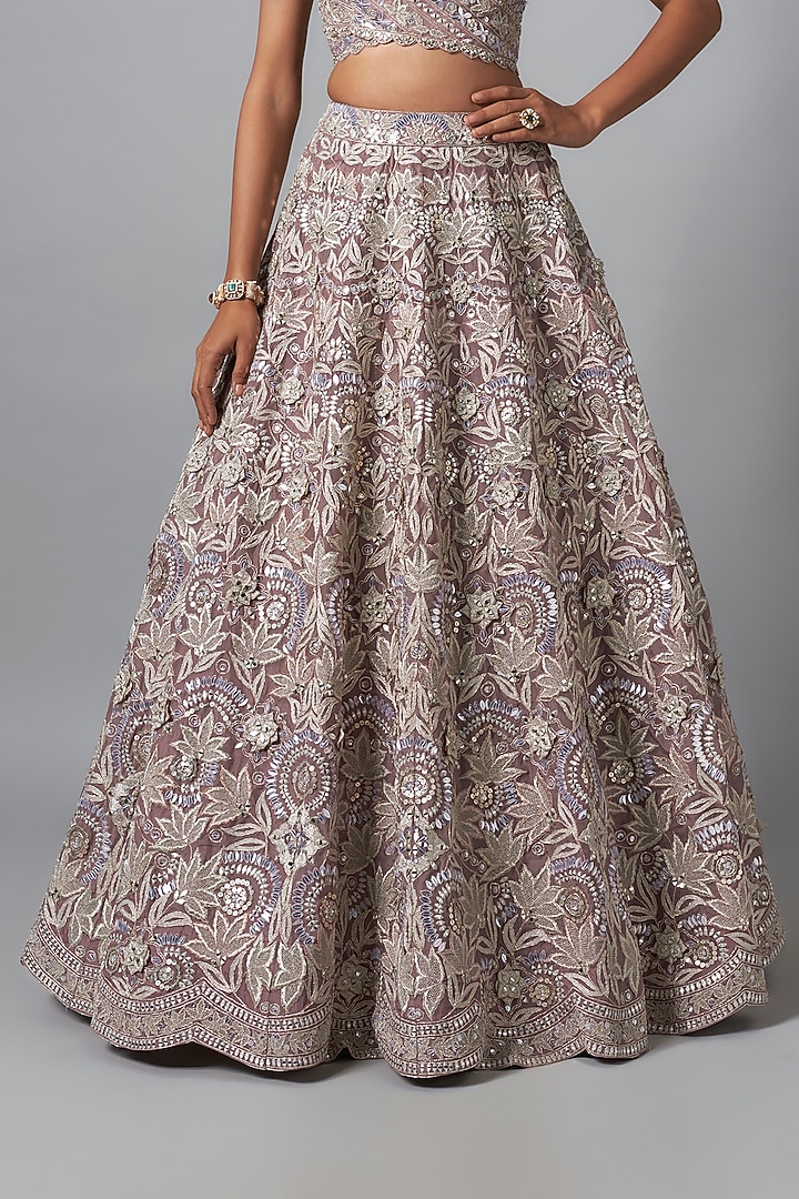 Brown Silk Organza Floral Embroidered Bridal Lehenga Set by Aneesh Agarwaal at Pernia's Pop Up Shop
