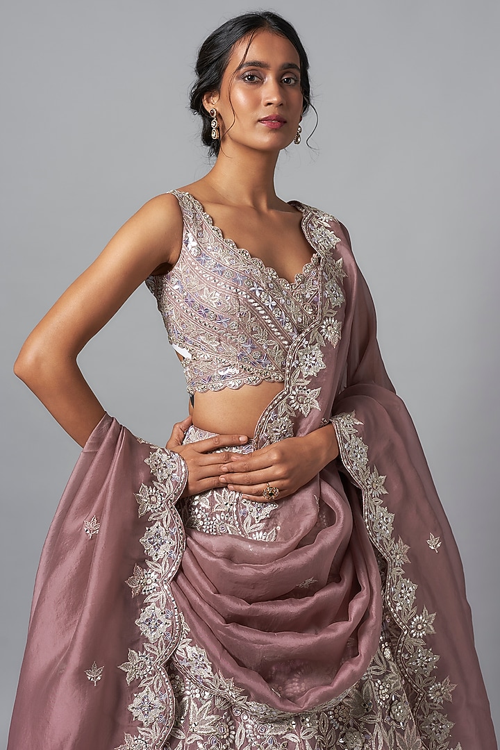 Brown Silk Organza Floral Embroidered Bridal Lehenga Set by Aneesh Agarwaal at Pernia's Pop Up Shop