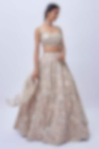 Peach & Beige Organza Bridal Lehenga Set by Aneesh Agarwaal at Pernia's Pop Up Shop