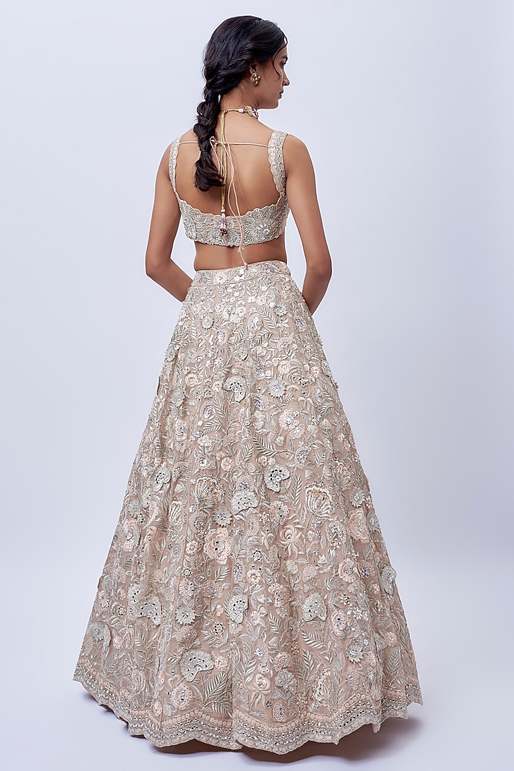 Peach & Beige Organza Bridal Lehenga Set by Aneesh Agarwaal at Pernia's Pop Up Shop