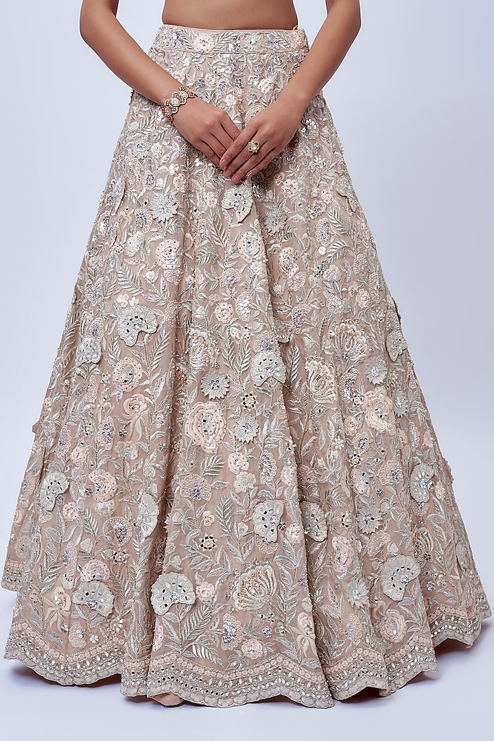 Peach & Beige Organza Bridal Lehenga Set by Aneesh Agarwaal at Pernia's Pop Up Shop