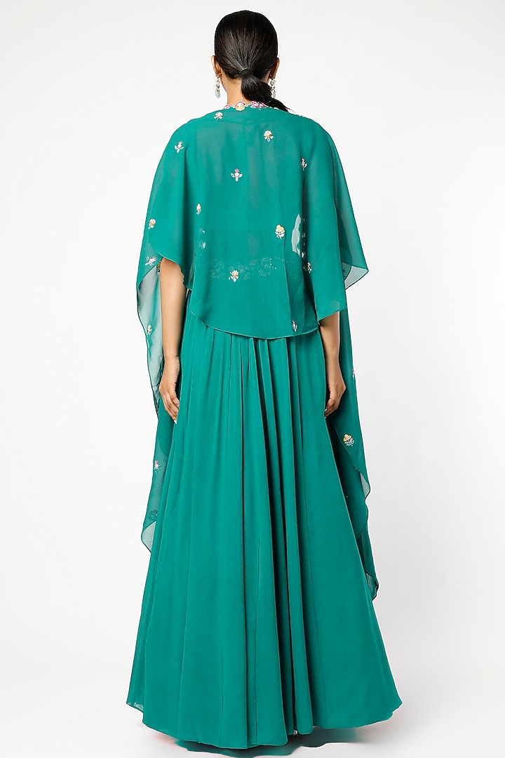 Teal Embroidered Cape Set by Aneesh Agarwaal PRET at Pernia's Pop Up Shop