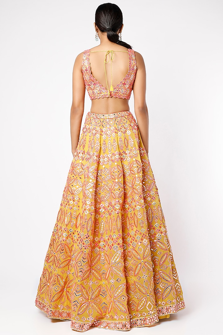 Yellow Gold Foil Embroidered Bridal Lehenga Set by Aneesh Agarwaal at Pernia's Pop Up Shop