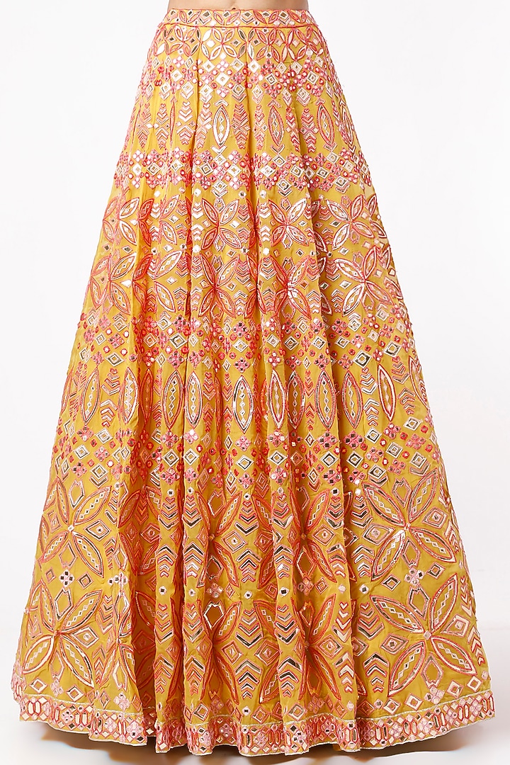 Yellow Gold Foil Embroidered Bridal Lehenga Set by Aneesh Agarwaal at Pernia's Pop Up Shop
