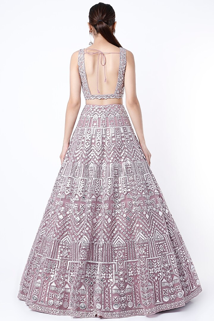 Taupe Mirror Embroidered Bridal Lehenga Set by Aneesh Agarwaal at Pernia's Pop Up Shop