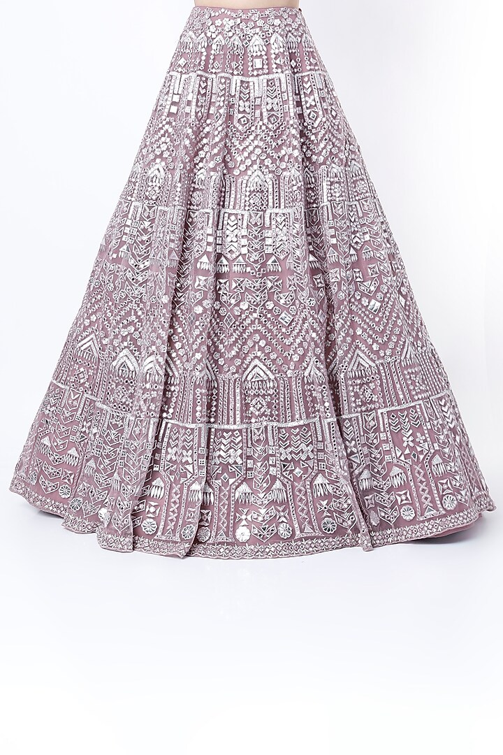 Taupe Mirror Embroidered Bridal Lehenga Set by Aneesh Agarwaal at Pernia's Pop Up Shop