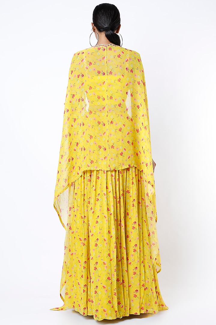 Yellow Georgette Printed Skirt Set by Aneesh Agarwaal PRET at Pernia's Pop Up Shop