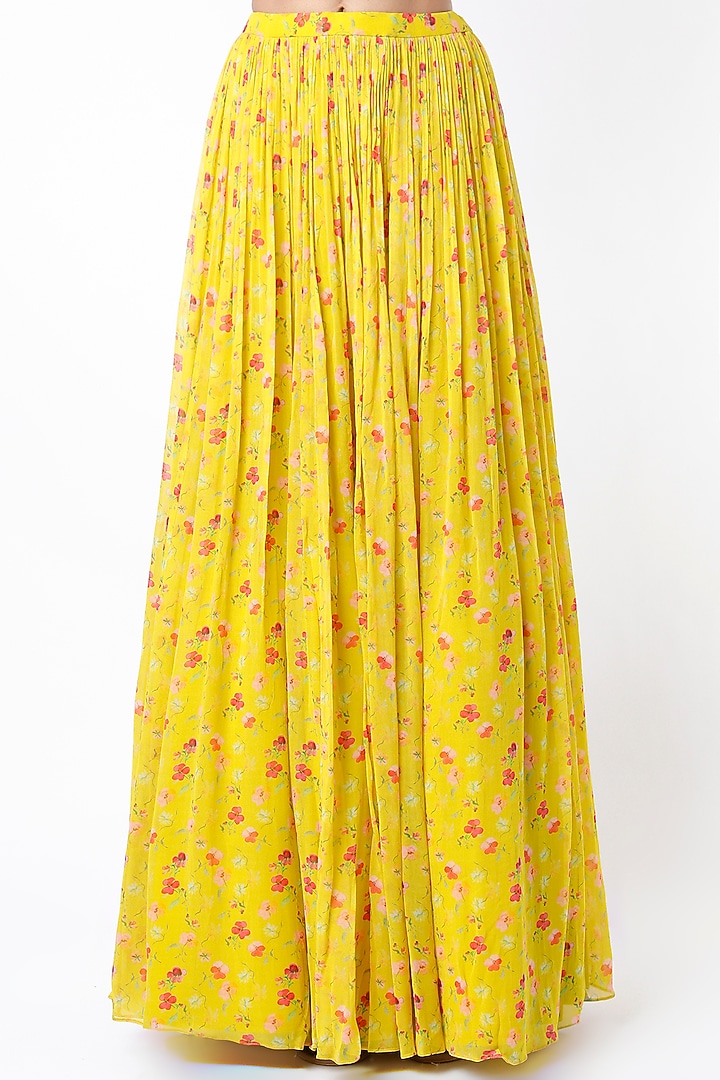 Yellow Georgette Printed Skirt Set by Aneesh Agarwaal PRET at Pernia's Pop Up Shop
