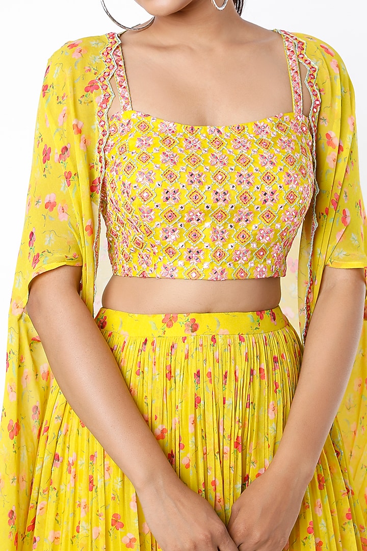 Yellow Georgette Printed Skirt Set by Aneesh Agarwaal PRET at Pernia's Pop Up Shop