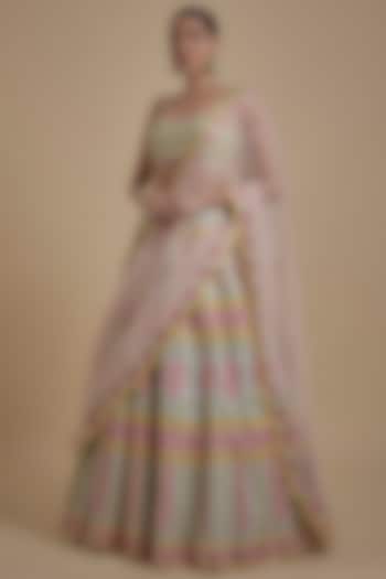 Ivory Organza Applique Embroidered Bridal Lehenga Set by Aneesh Agarwaal at Pernia's Pop Up Shop