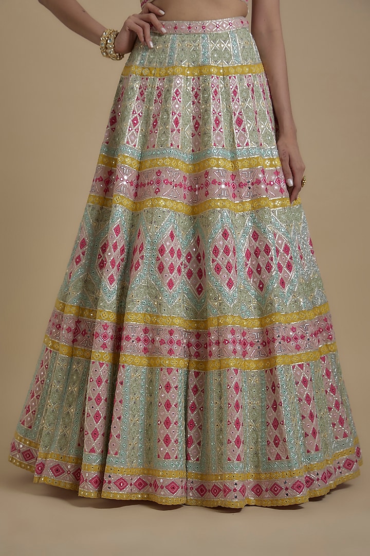 Ivory Organza Applique Embroidered Bridal Lehenga Set by Aneesh Agarwaal at Pernia's Pop Up Shop