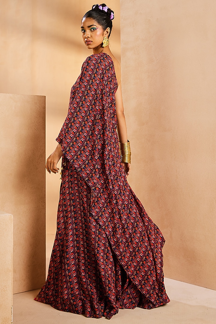 Black Crepe Silk Hand Embroidered One-Shoulder Kaftan Set by Aneesh Agarwaal PRET at Pernia's Pop Up Shop