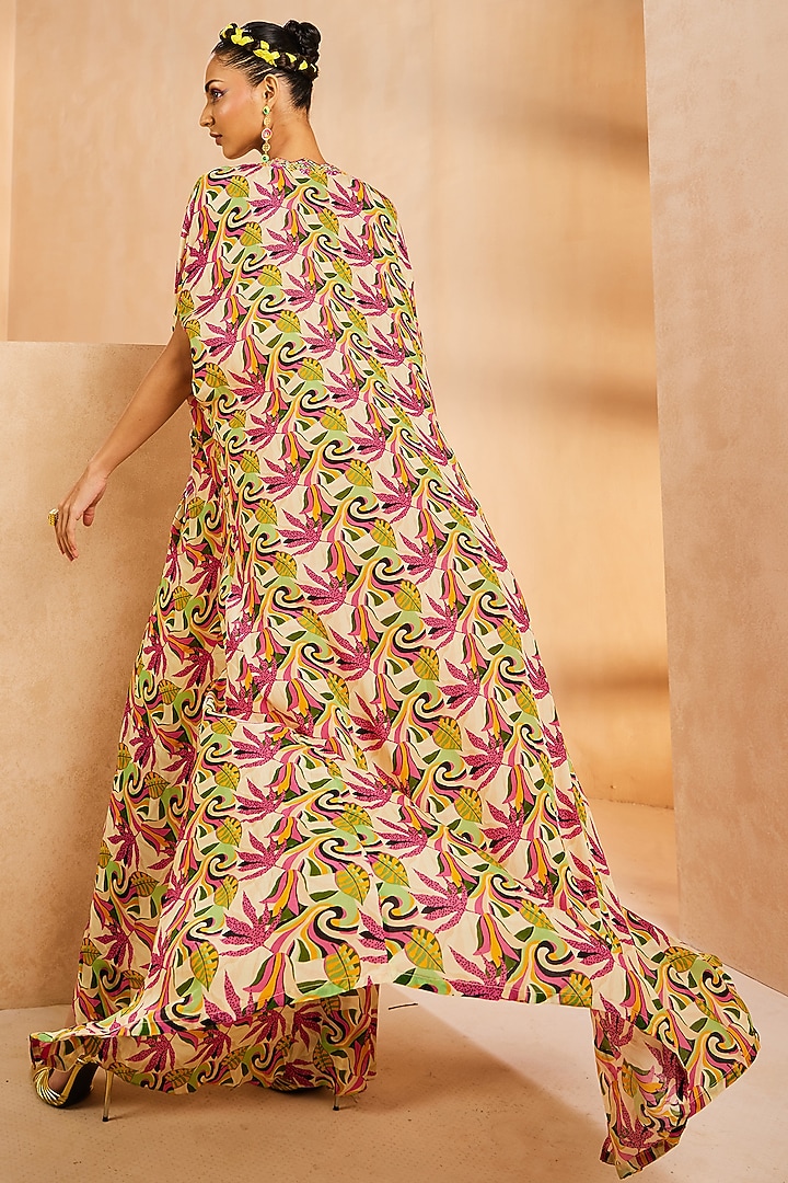 Multi-Colored Crepe Botanical Printed Wrap Skirt Set by Aneesh Agarwaal PRET at Pernia's Pop Up Shop