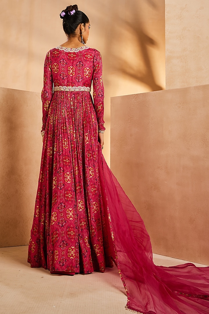 Pink Chinon Handpainted & Hand Embroidered Wedding Anarkali Set by Aneesh Agarwaal PRET at Pernia's Pop Up Shop
