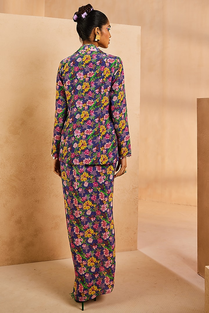 Purple Crepe Floral Printed Wrap Skirt Set by Aneesh Agarwaal PRET at Pernia's Pop Up Shop