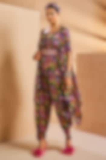 Purple Chinon Botanical Printed Dhoti Jumpsuit by Aneesh Agarwaal PRET at Pernia's Pop Up Shop