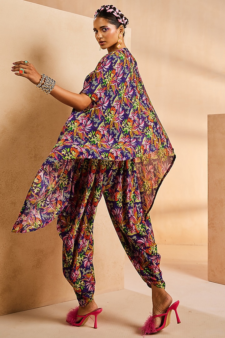 Purple Chinon Botanical Printed Dhoti Jumpsuit by Aneesh Agarwaal PRET at Pernia's Pop Up Shop