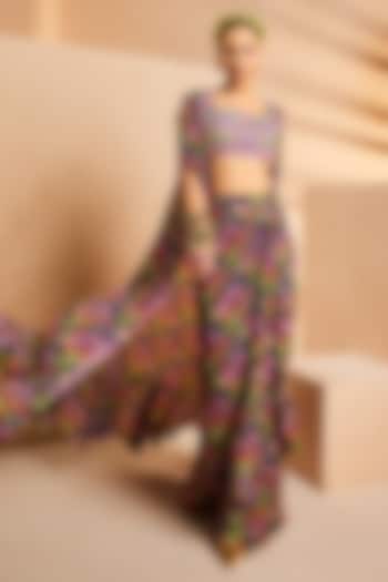Purple Crepe Printed Wrap Skirt Set by Aneesh Agarwaal PRET at Pernia's Pop Up Shop