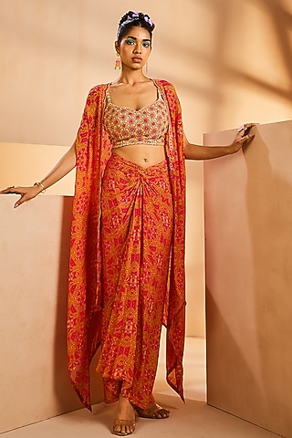 Pink Crepe Tie-Dye Printed Skirt Set by Aneesh Agarwaal PRET