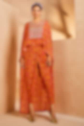 Pink Crepe Tie-Dye Printed & Mirror Embroidered High-Low Kurta Set by Aneesh Agarwaal PRET at Pernia's Pop Up Shop