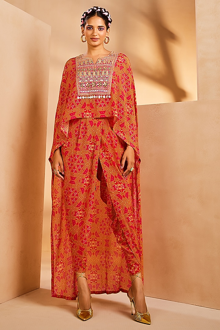 Pink Crepe Tie-Dye Printed & Mirror Embroidered High-Low Kurta Set by Aneesh Agarwaal PRET at Pernia's Pop Up Shop