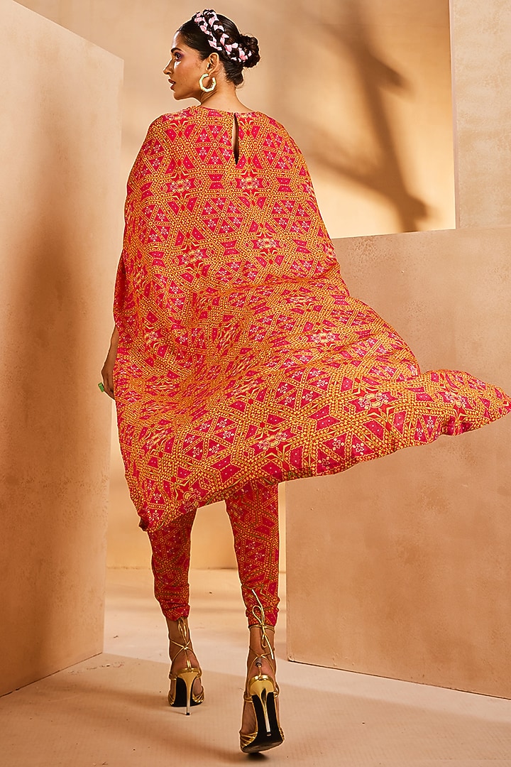 Pink Crepe Tie-Dye Printed & Mirror Embroidered High-Low Kurta Set by Aneesh Agarwaal PRET at Pernia's Pop Up Shop