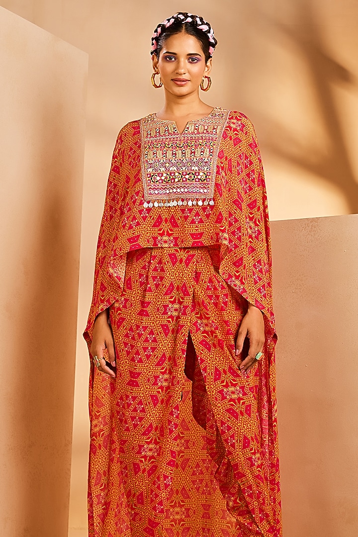 Pink Crepe Tie-Dye Printed & Mirror Embroidered High-Low Kurta Set by Aneesh Agarwaal PRET at Pernia's Pop Up Shop