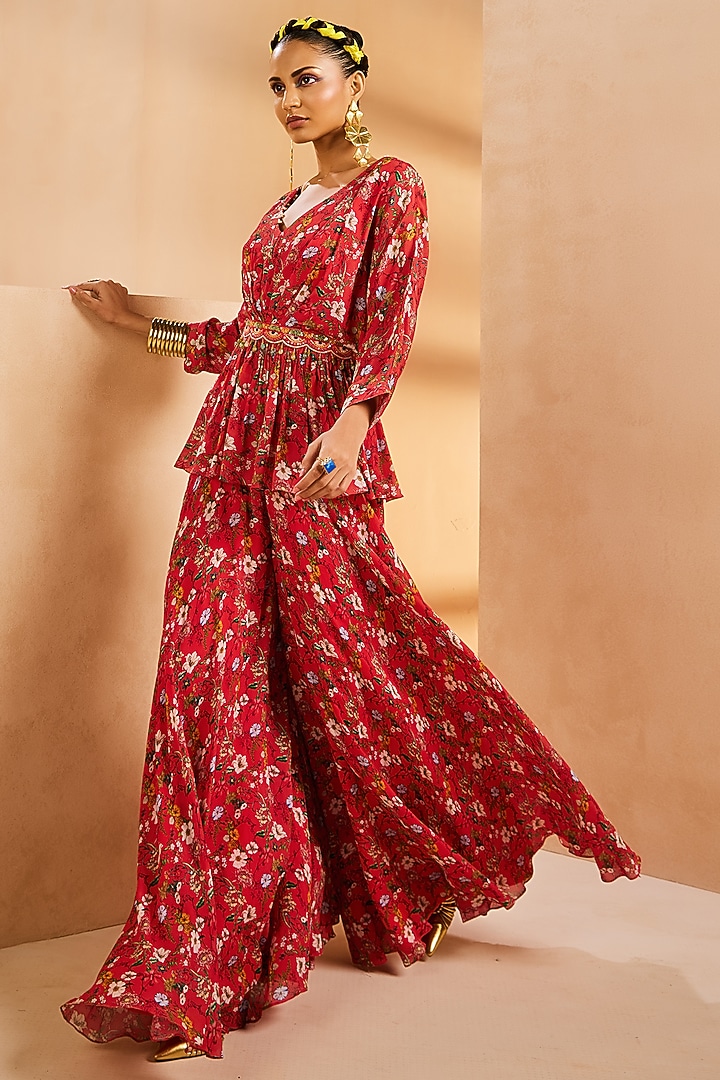 Red Chinon Co-Ord Set by Aneesh Agarwaal PRET at Pernia's Pop Up Shop
