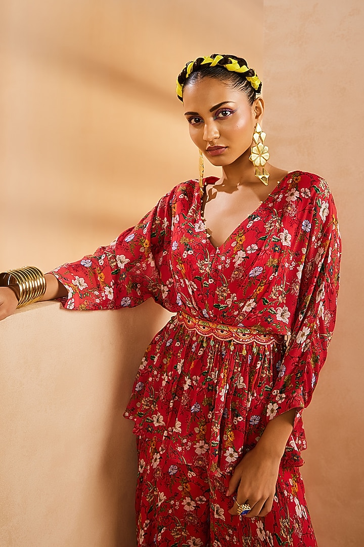 Red Chinon Co-Ord Set by Aneesh Agarwaal PRET at Pernia's Pop Up Shop
