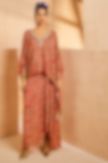 Red Crepe Sequins Hand Embroidered Kaftan Set by Aneesh Agarwaal PRET at Pernia's Pop Up Shop