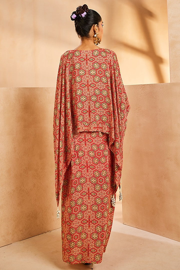Red Crepe Sequins Hand Embroidered Kaftan Set by Aneesh Agarwaal PRET at Pernia's Pop Up Shop
