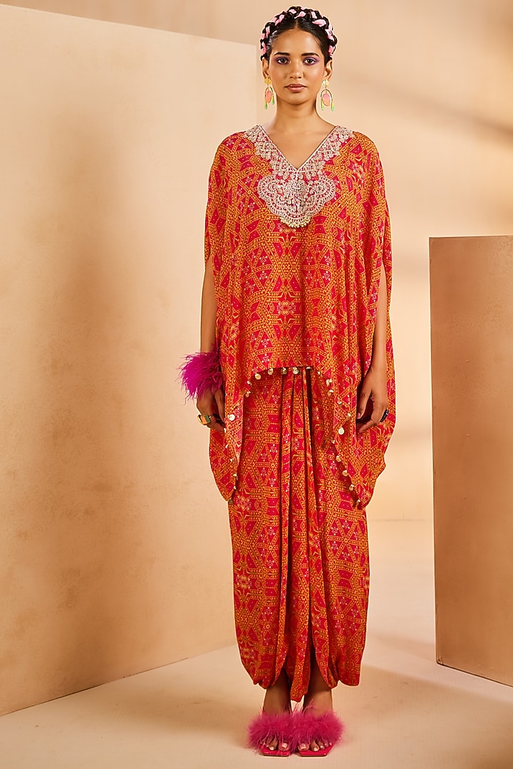 Hot Pink Crepe Dhoti Skirt Set by Aneesh Agarwaal PRET at Pernia's Pop Up Shop
