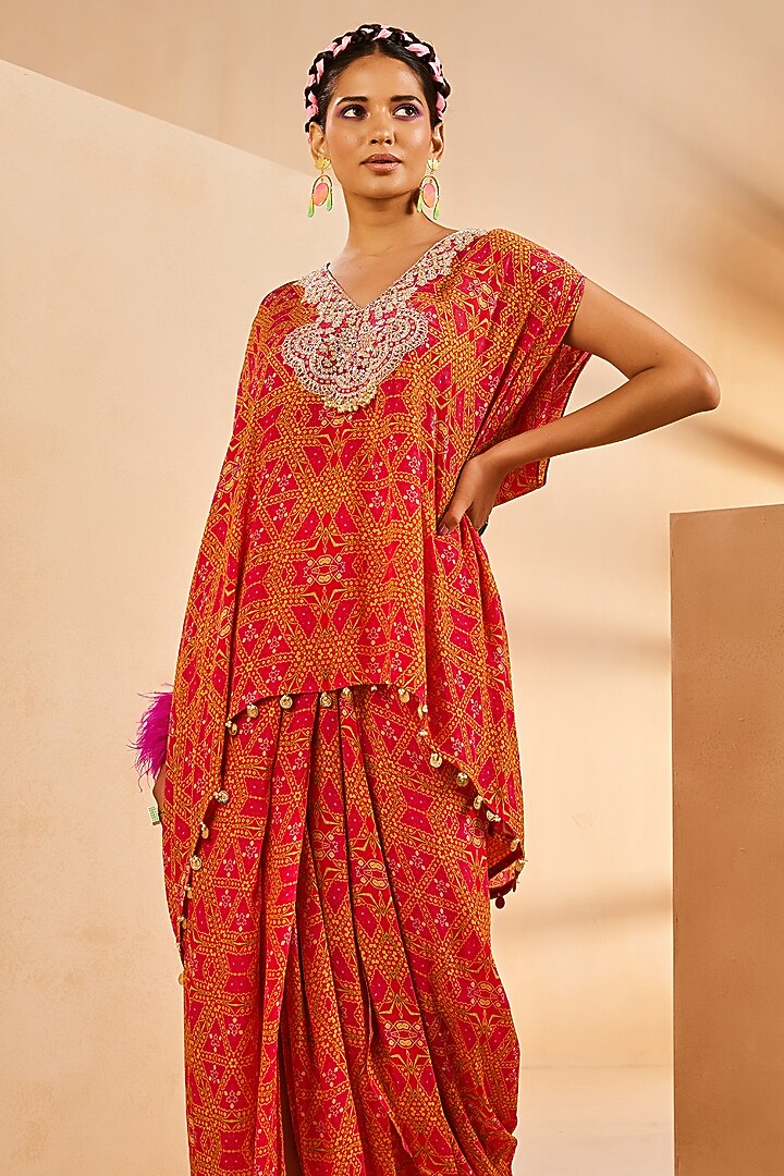 Hot Pink Crepe Dhoti Skirt Set by Aneesh Agarwaal PRET at Pernia's Pop Up Shop