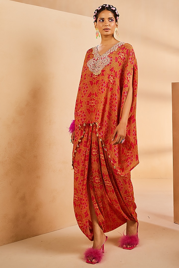 Hot Pink Crepe Dhoti Skirt Set by Aneesh Agarwaal PRET at Pernia's Pop Up Shop