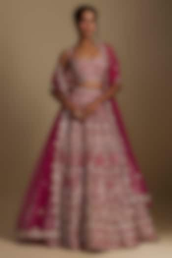 Fuchsia Silk Organza Bridal Lehenga Set by Aneesh Agarwaal at Pernia's Pop Up Shop