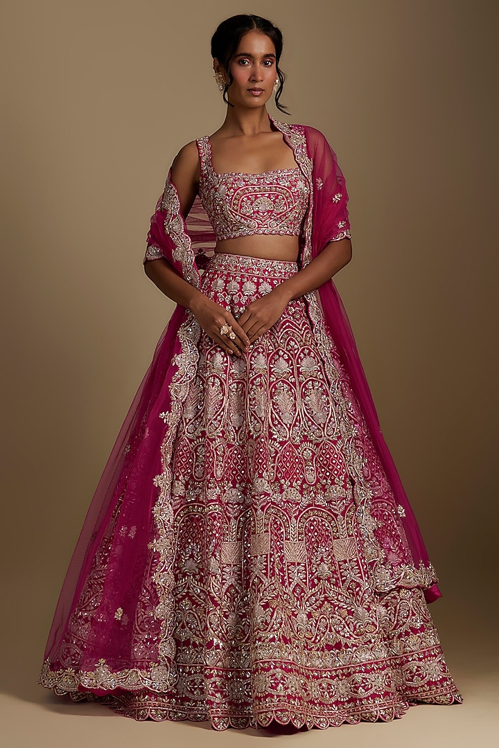 Fuchsia Silk Organza Bridal Lehenga Set by Aneesh Agarwaal at Pernia's Pop Up Shop