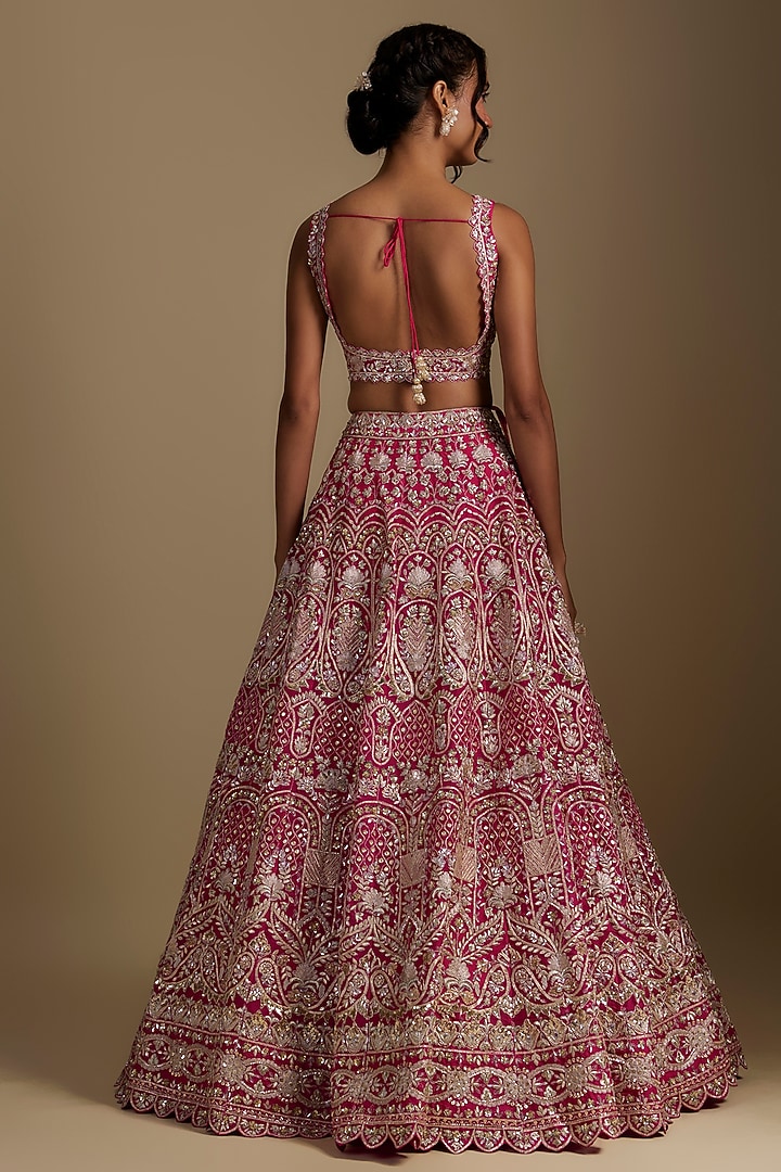 Fuchsia Silk Organza Bridal Lehenga Set by Aneesh Agarwaal at Pernia's Pop Up Shop