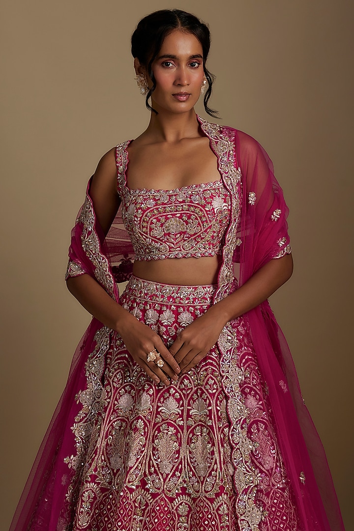 Fuchsia Silk Organza Bridal Lehenga Set by Aneesh Agarwaal at Pernia's Pop Up Shop