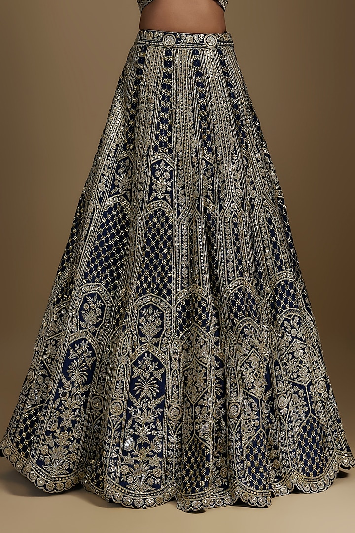 Navy Blue Silk Organza Bridal Lehenga Set by Aneesh Agarwaal at Pernia's Pop Up Shop