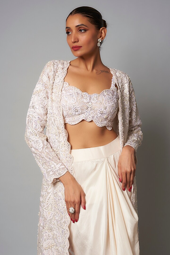White Organza Skirt Set by Aneesh Agarwaal at Pernia's Pop Up Shop